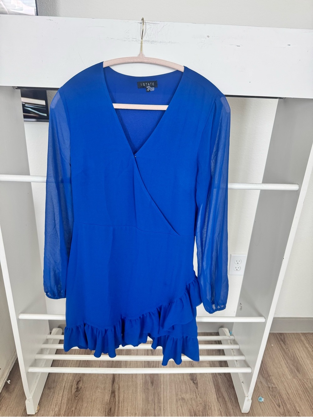1. State Cobalt Blue V-Neck Ruffle Hem Long Sleeve Dress